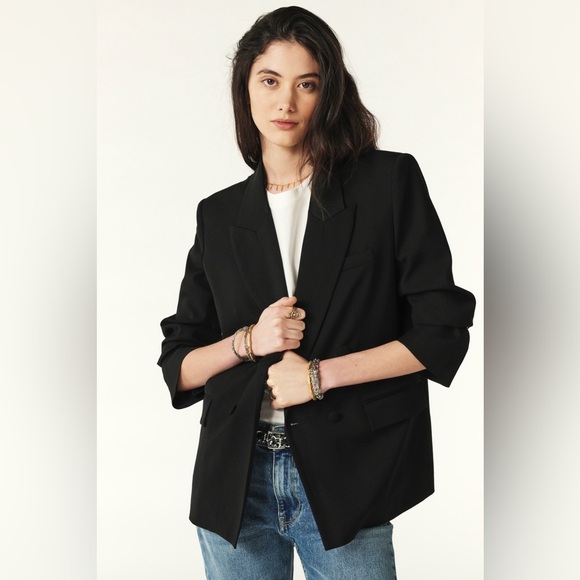 ba&sh Grace Tuxedo Jacket Black Double Breasted Viscose Lady Blazer NWT Size 2/M - Picture 5 of 12